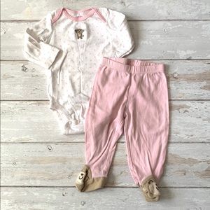 Carter’s 6m Baby Girl Outfit Set Pink Pants Monkey Print Toes Onesie White